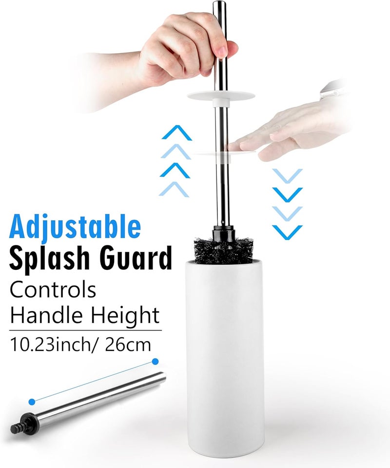 Viosuniu Matt White Ceramic Toilet Brush and Holder Set, Durable Bristles Non Scratch Toilet, Long Stainless Steel Handle, Freestanding Toilet Bowl Cleaners Brush, Scrubber Brush for Toilet - Image 3